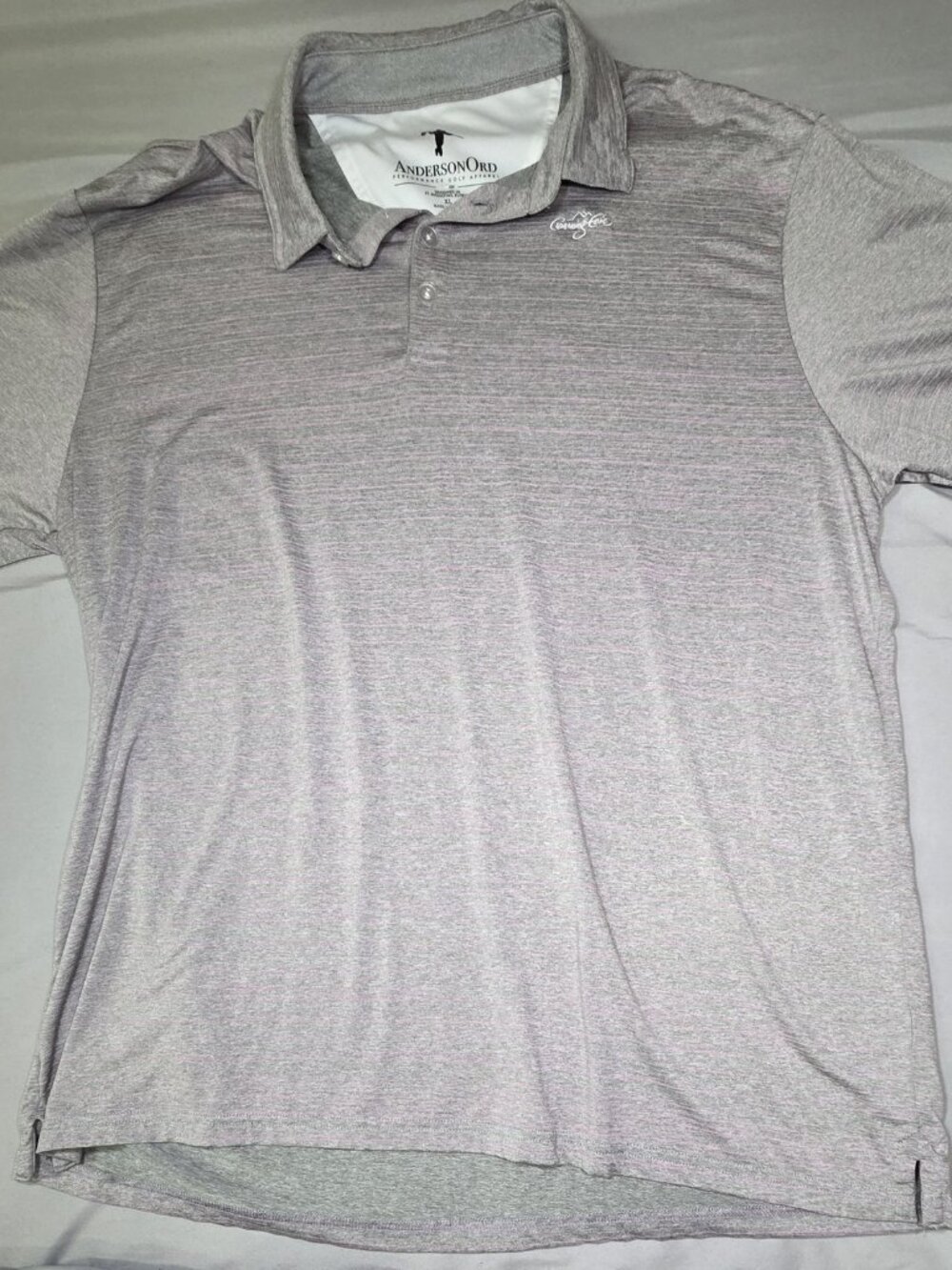 AndersonOrd Performance Golf Polo Heather Gray Pink Stripe Cumming Cove Mens XL